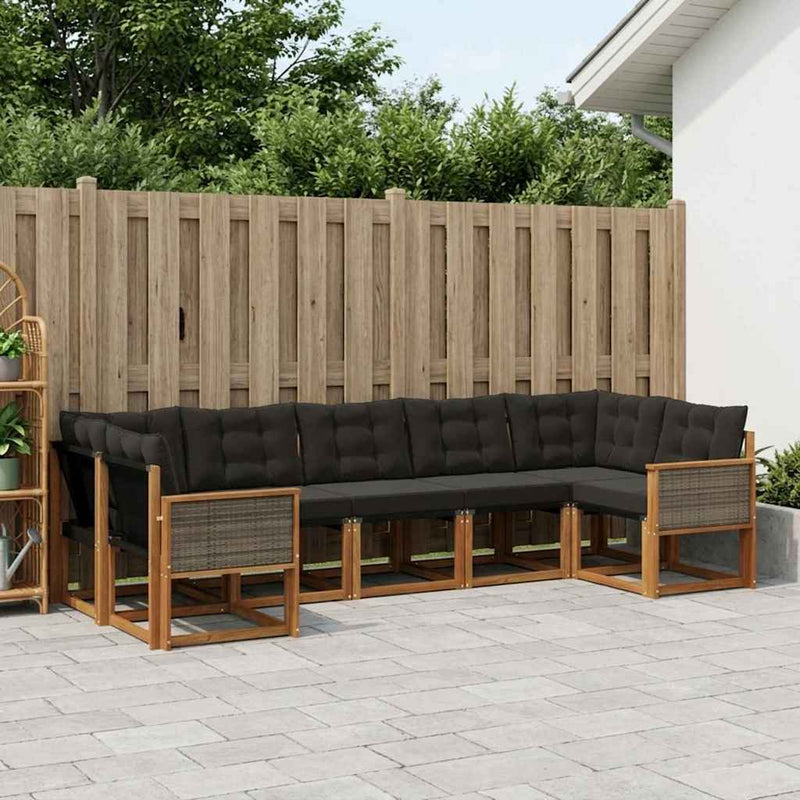 Set de canapele de exterior 7 buc. Natural și Negru