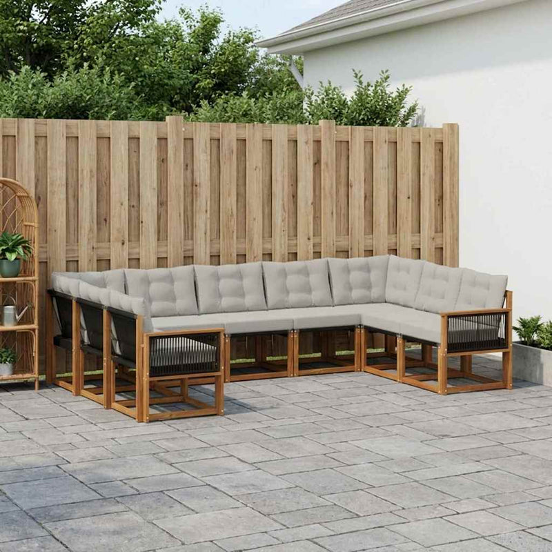 Set de canapele de exterior 9 buc. Natural și Gri deschis