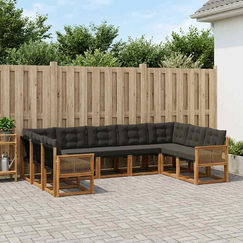 Set de canapele de exterior 9 buc. Natural și Negru