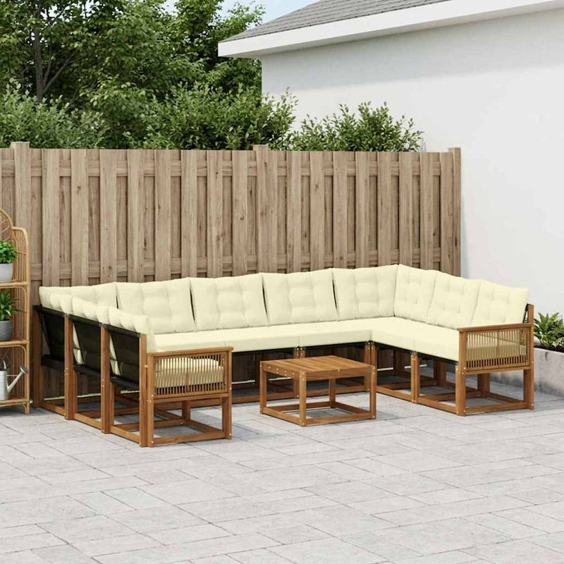 Set de canapele de exterior 10 buc. Natural și Crem
