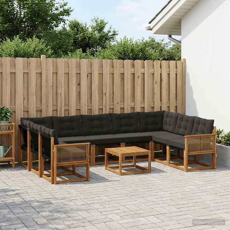 Set de canapele de exterior 10 buc. Natural și Negru