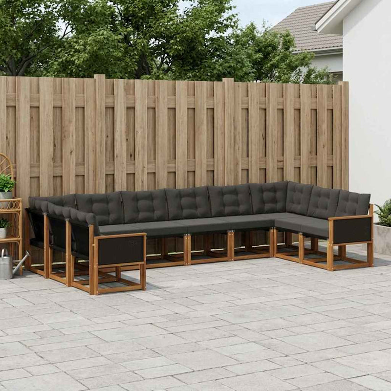 Set de canapele de exterior 10 buc. Natural și Negru