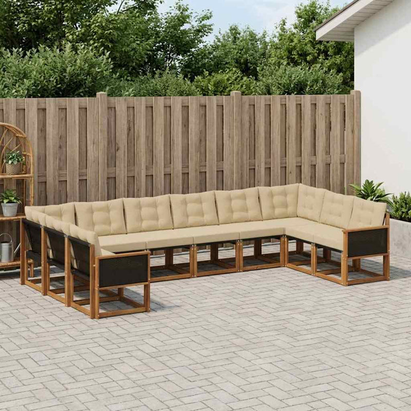 Set de canapele de exterior 10 buc. Natural și Bej