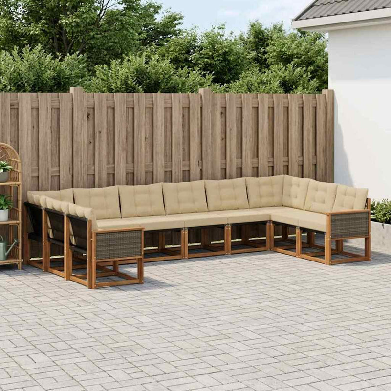 Set de canapele de exterior 10 buc. Natural și Bej