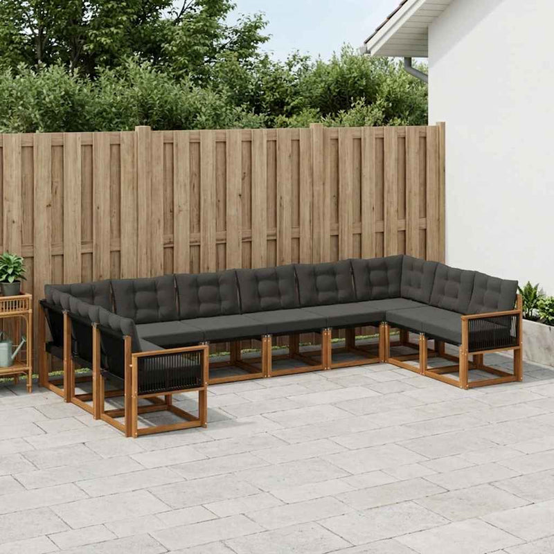 Set de canapele de exterior 10 buc. Natural și Negru