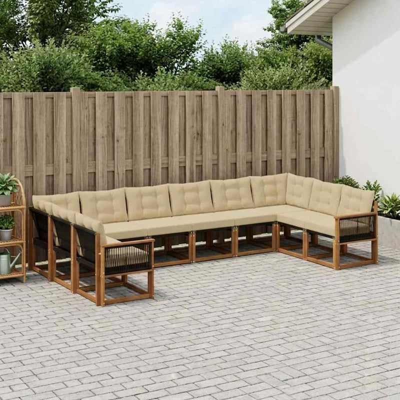 Set de canapele de exterior 10 buc. Natural și Bej