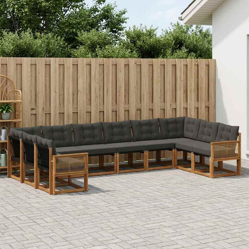 Set de canapele de exterior 10 buc. Natural și Negru