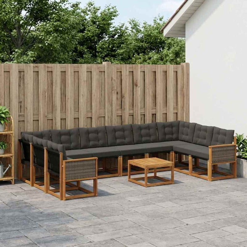 Set de canapele de exterior 11 buc. Natural și Negru