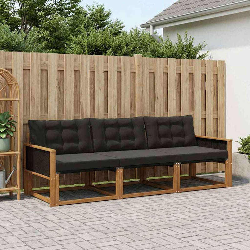 Set de canapele de exterior 3 buc. Natural și Negru