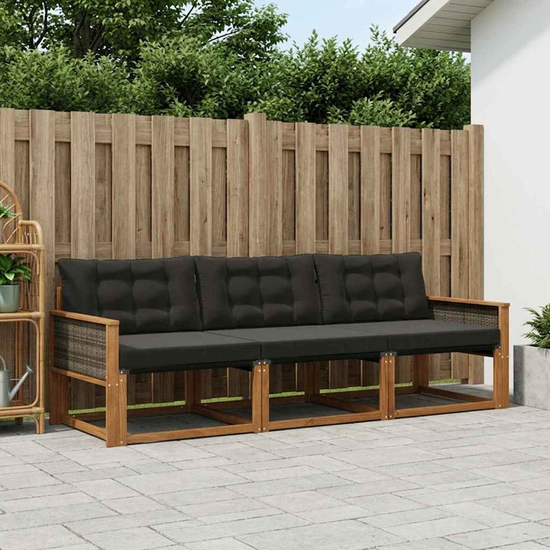 Set de canapele de exterior 3 buc. Natural și Negru