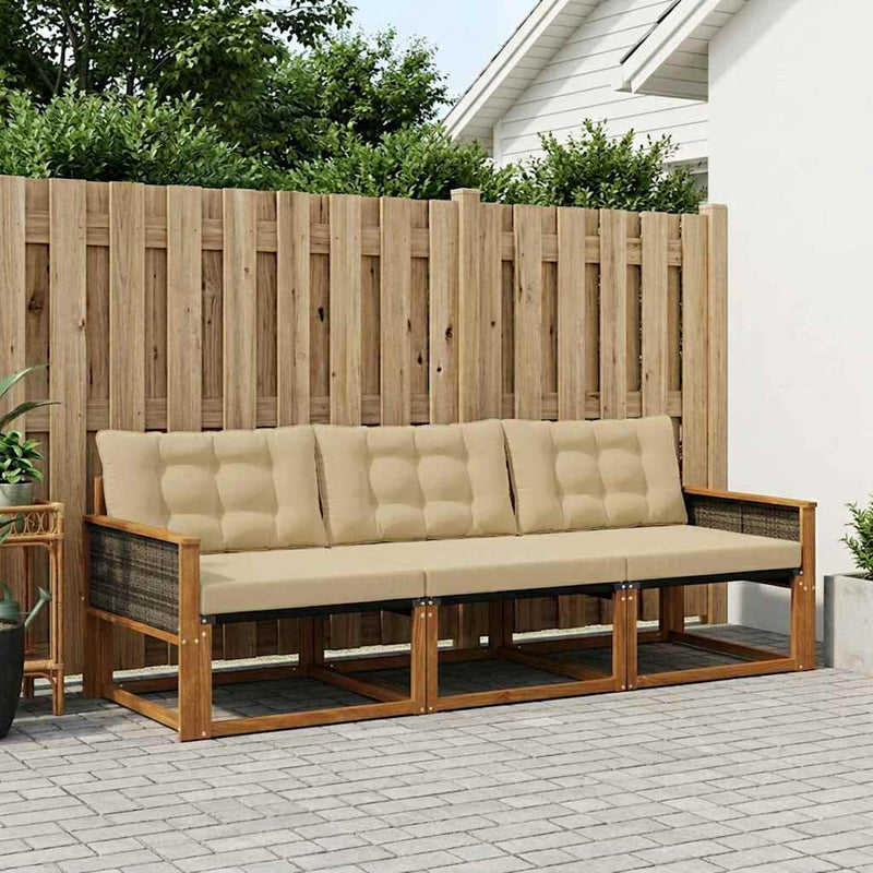 Set de canapele de exterior 3 buc. Natural și Bej