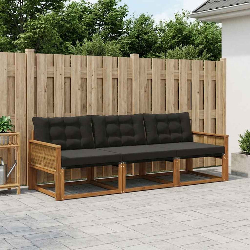 Set de canapele de exterior 3 buc. Natural și Negru