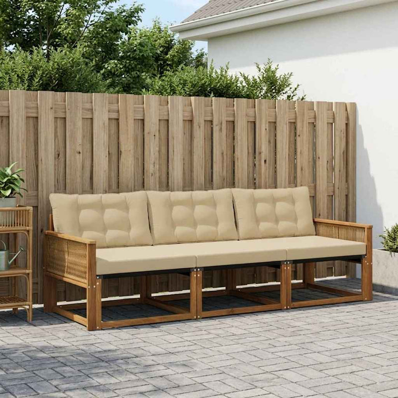 Set de canapele de exterior 3 buc. Natural și Bej