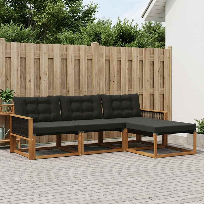 Set de canapele de exterior 4 buc. Natural și Negru
