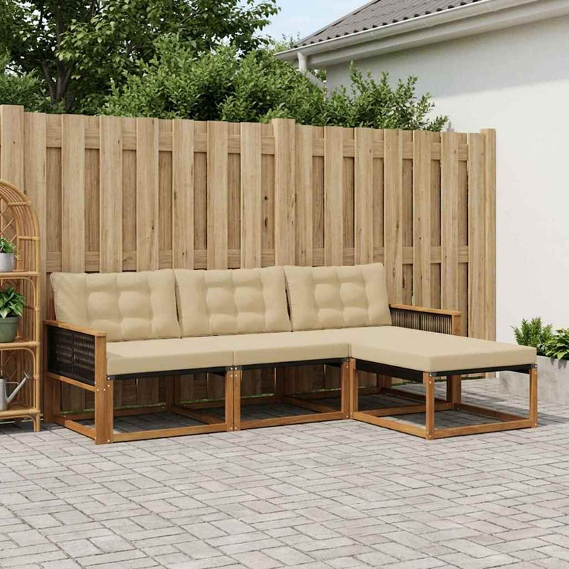 Set de canapele de exterior 4 buc. Natural și Bej