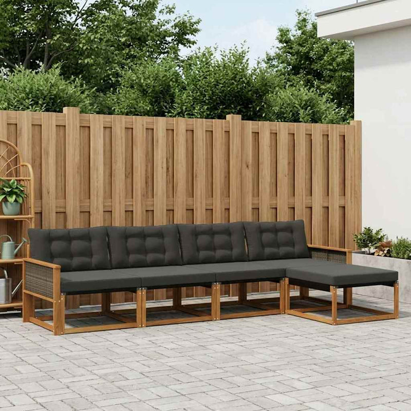 Set de canapele de exterior 5 buc. Natural și Negru