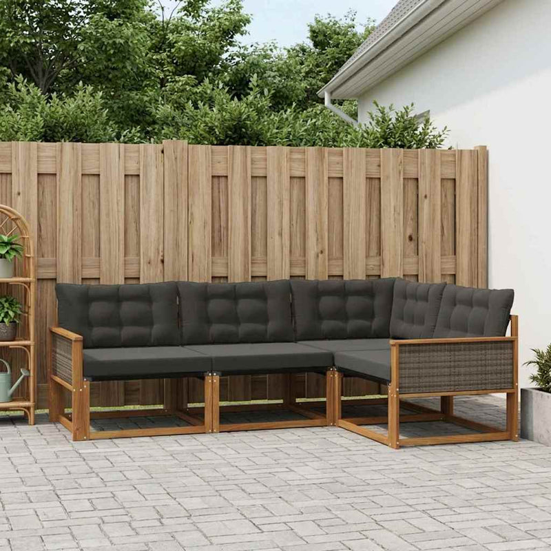 Set de canapele de exterior 4 buc. Natural și Negru