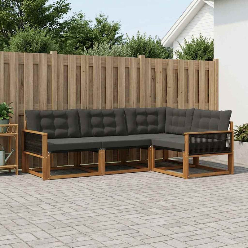 Set de canapele de exterior 4 buc. Natural și Negru