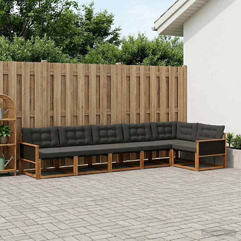 Set de canapele de exterior 6 buc. Natural și Negru
