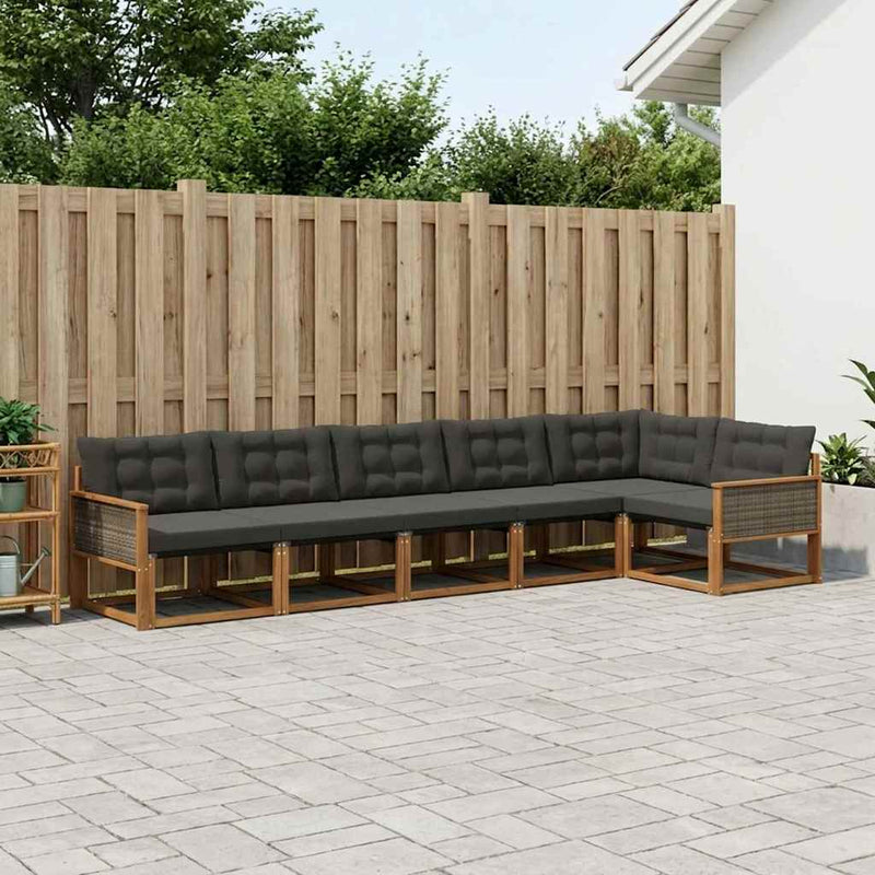 Set de canapele de exterior 6 buc. Natural și Negru