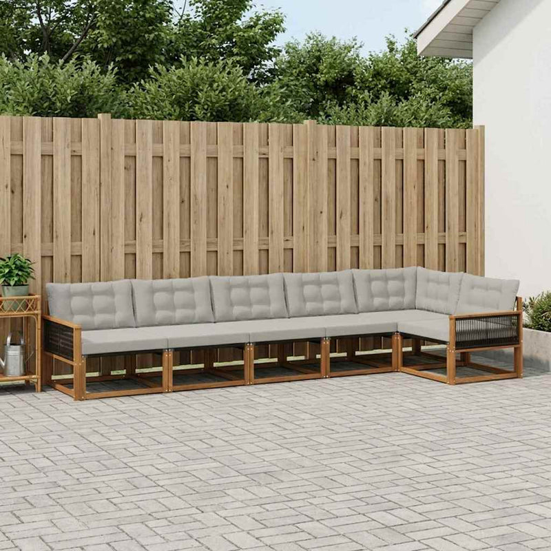 Set de canapele de exterior 6 buc. Natural și gri deschis