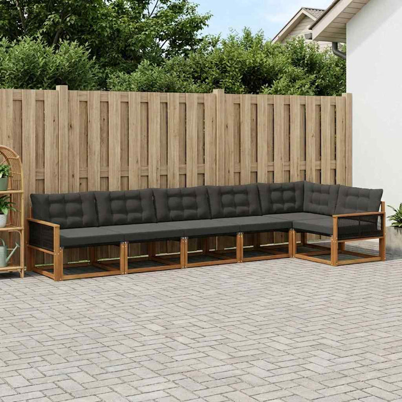 Set de canapele de exterior 6 buc. Natural și Negru