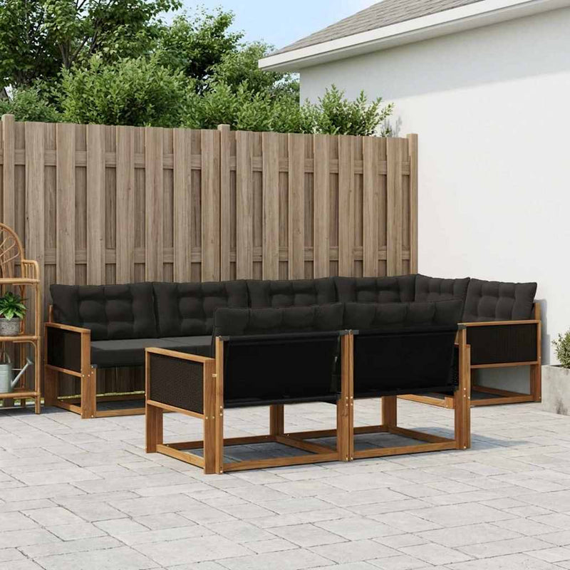 Set de canapele de exterior 7 buc. Natural și Negru