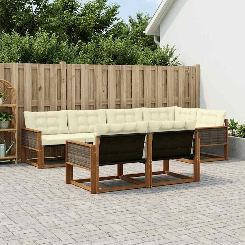 Set de canapele de exterior 7 buc. Natural și Crem