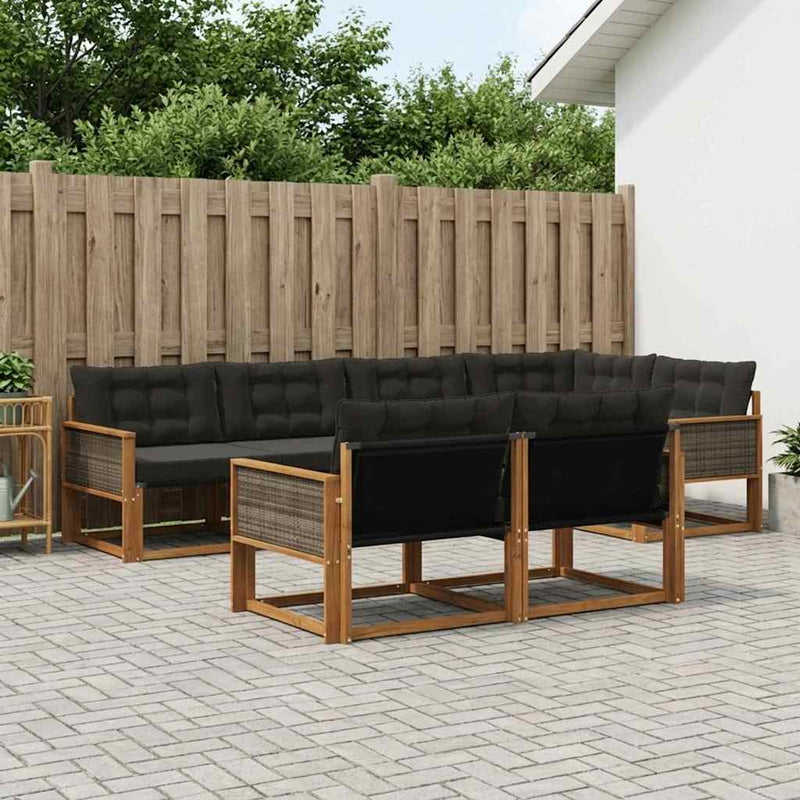 Set de canapele de exterior 7 buc. Natural și Negru