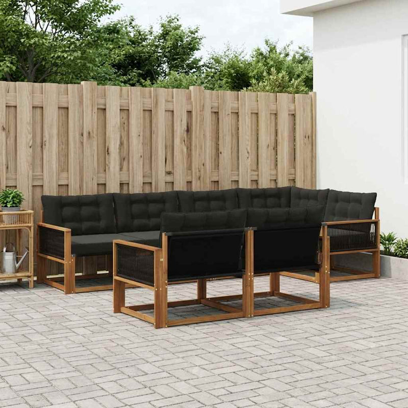 Set de canapele de exterior 7 buc. Natural și Negru