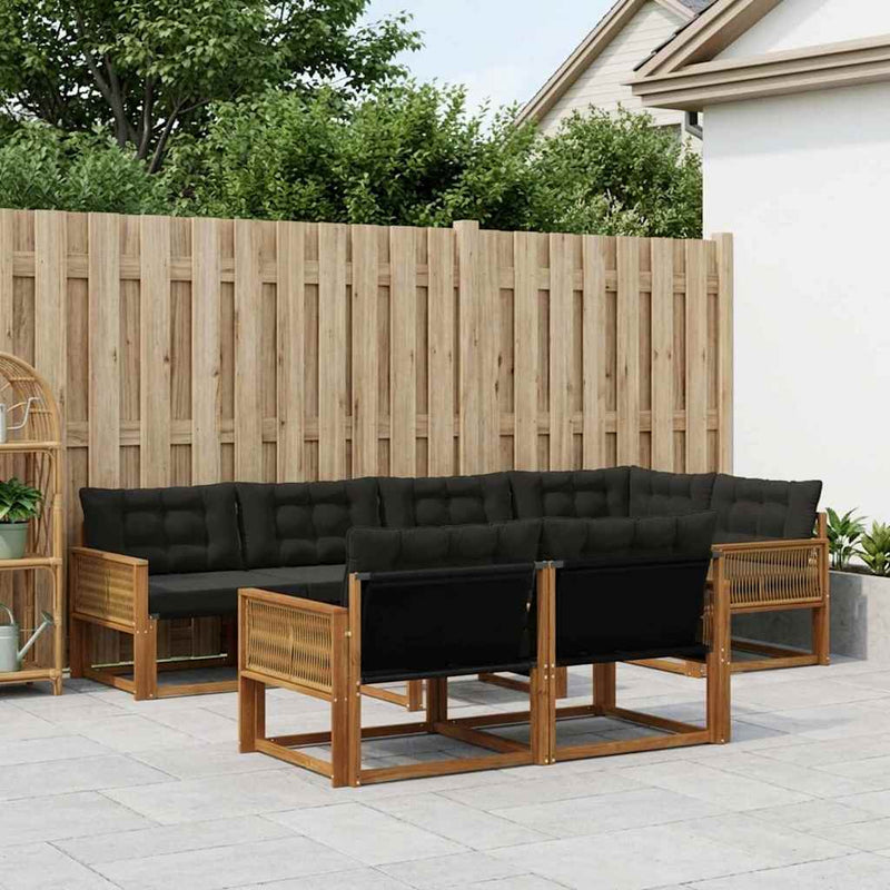 Set de canapele de exterior 7 buc. Natural și Negru