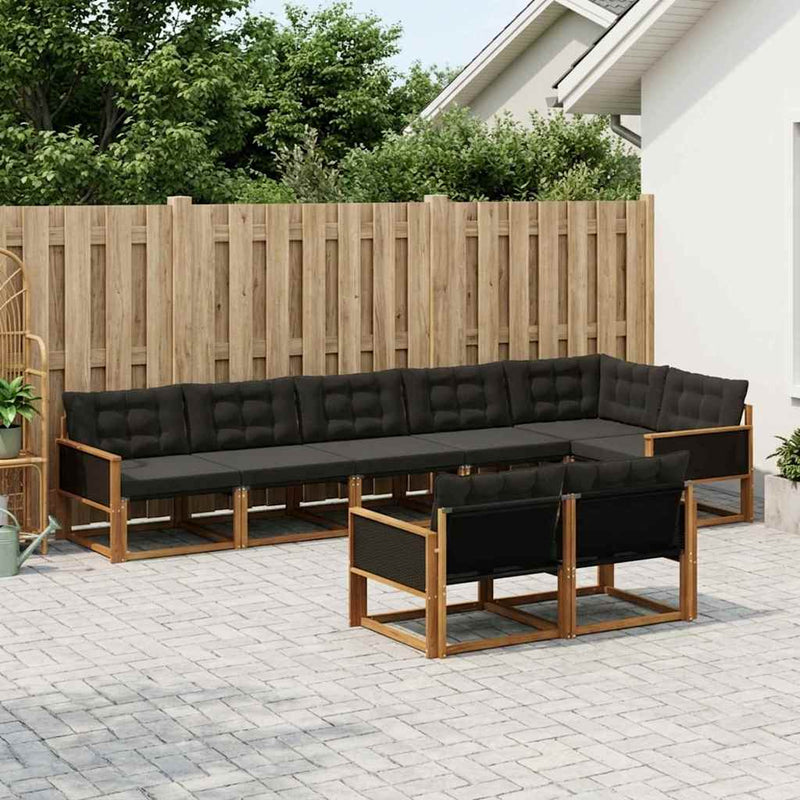 Set de canapele de exterior 8 buc. Natural și Negru