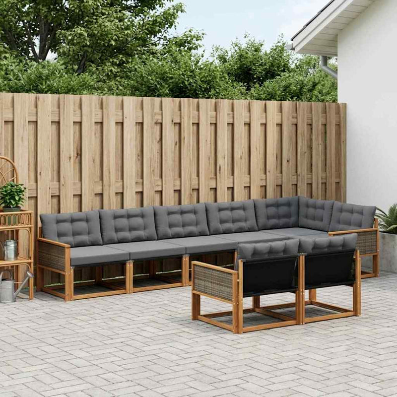 Set de canapele de exterior 8 buc. Natural și Negru