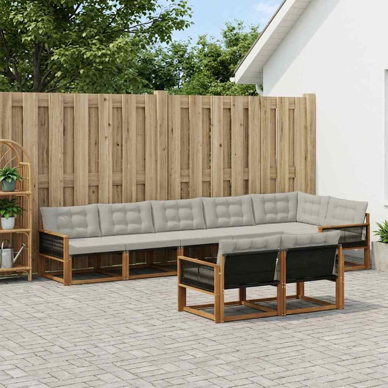 Set de canapele de exterior 8 buc. Natural și gri deschis