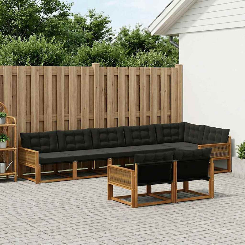 Set de canapele de exterior 8 buc. Natural și Negru