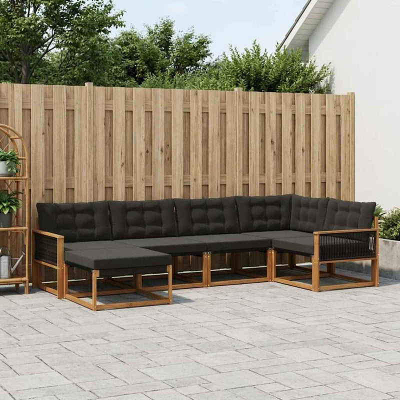 Set de canapele de exterior 6 buc. Natural și Negru