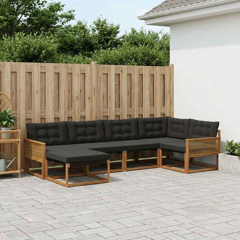 Set de canapele de exterior 6 buc. Natural și Negru