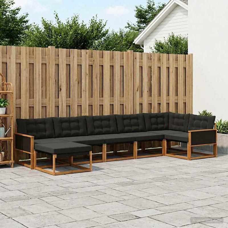 Set de canapele de exterior 7 buc. Natural și Negru