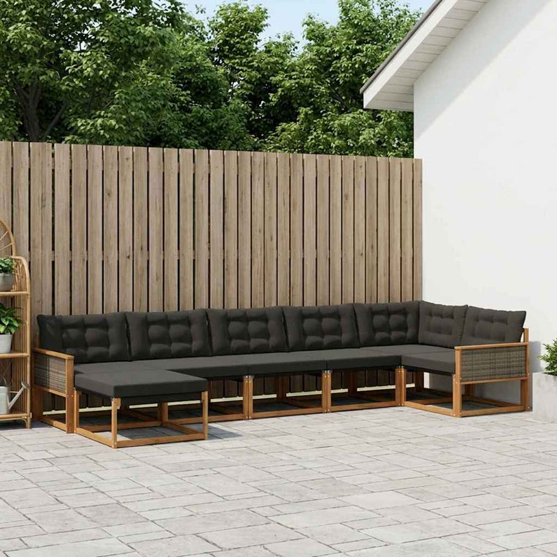 Set de canapele de exterior 7 buc. Natural și Negru