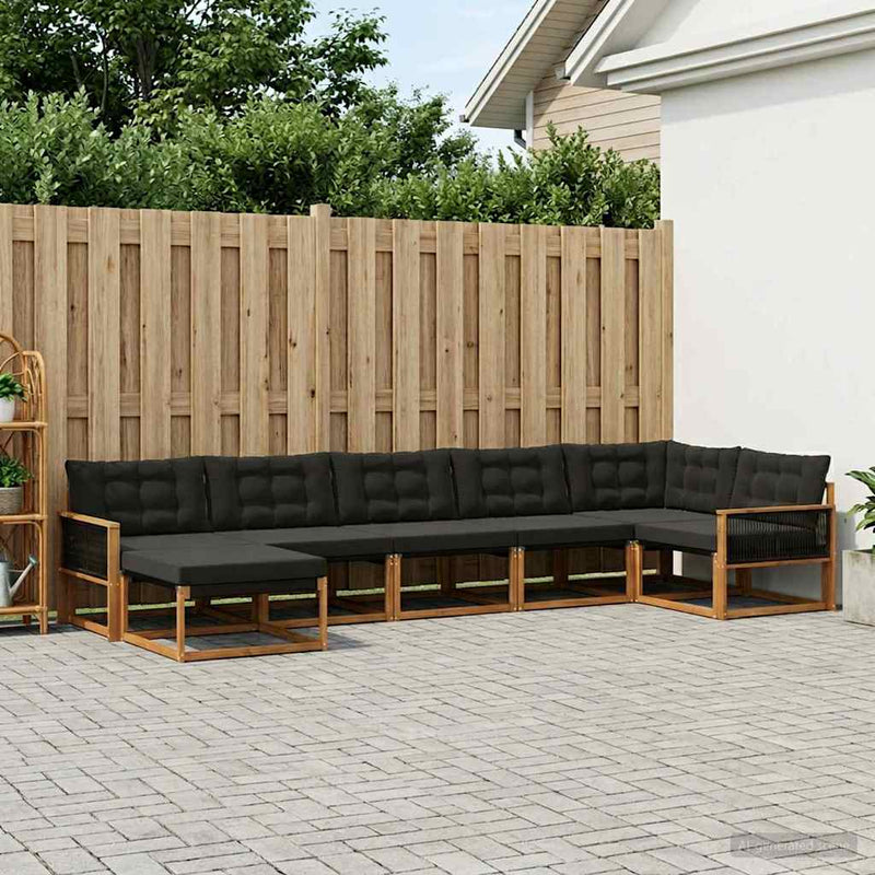Set de canapele de exterior 7 buc. Natural și Negru