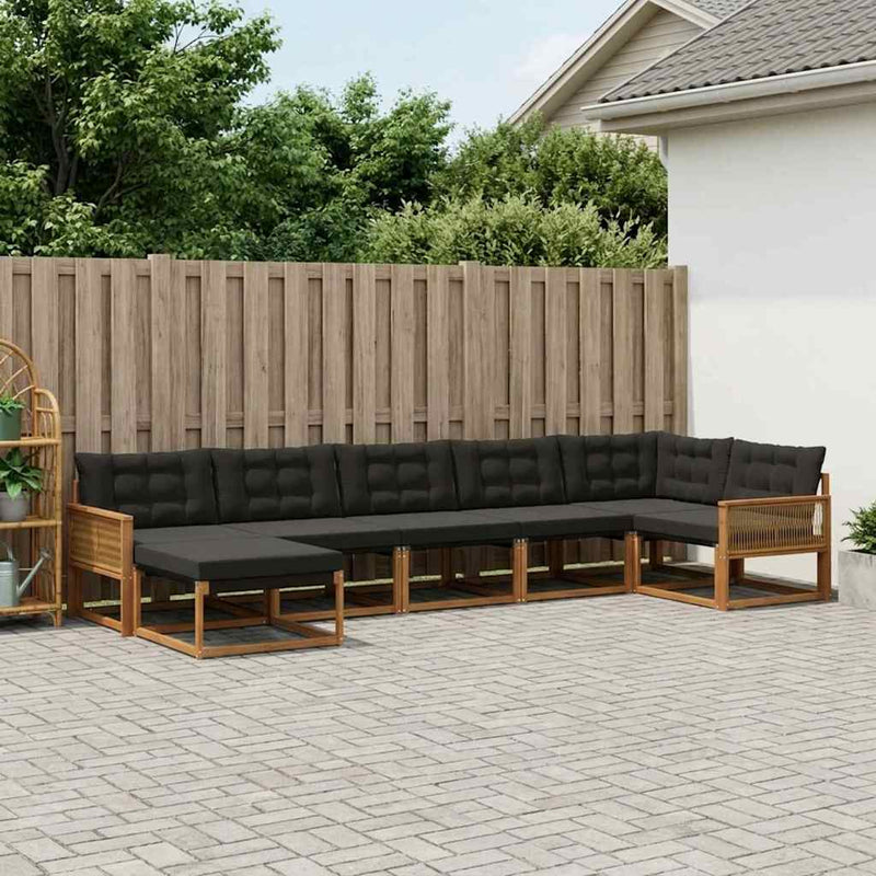 Set de canapele de exterior 7 buc. Natural și Negru
