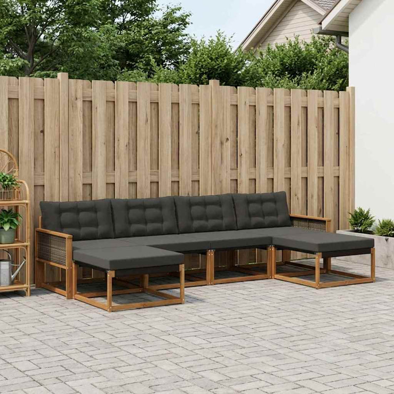 Set de canapele de exterior 6 buc. Natural și Negru