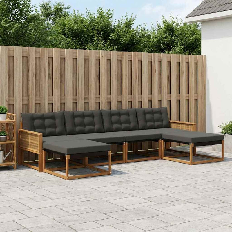 Set de canapele de exterior 6 buc. Natural și Negru