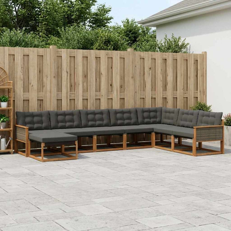 Set de canapele de exterior 8 buc. Natural și Negru
