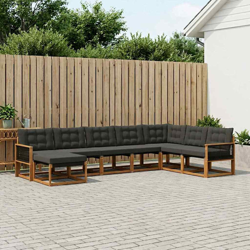 Set de canapele de exterior 8 buc. Natural și Negru