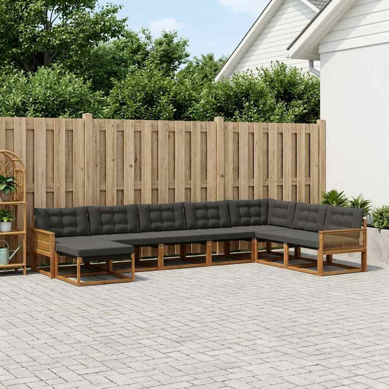 Set de canapele de exterior 8 buc. Natural și Negru