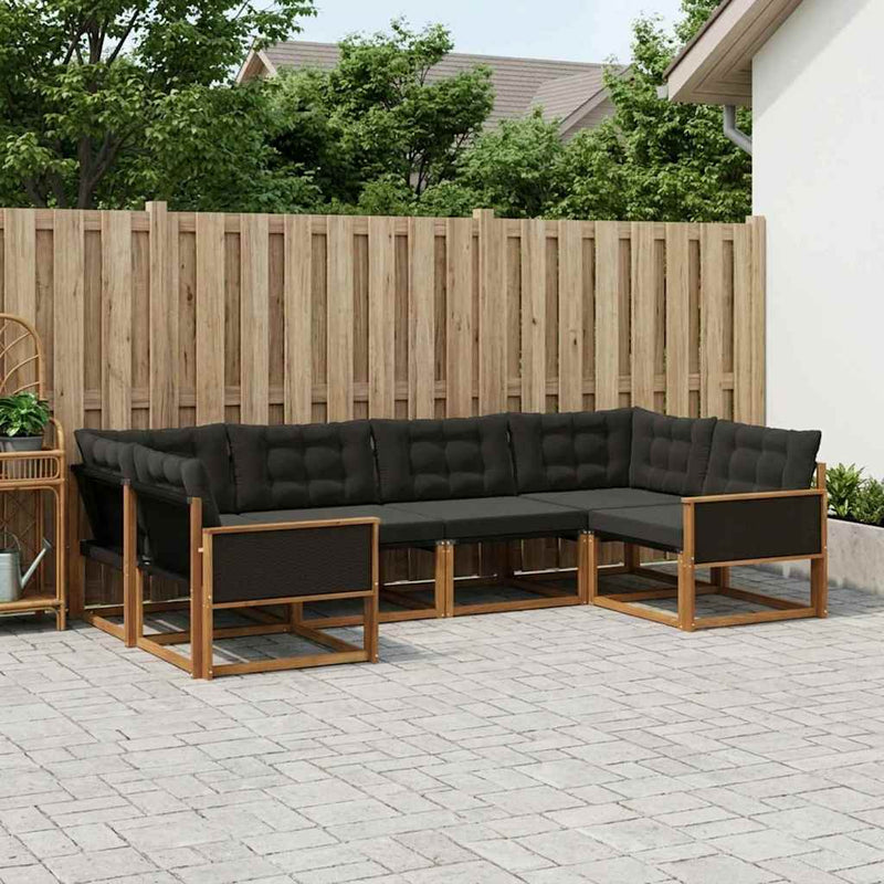 Set de canapele de exterior 6 buc. Natural și Negru