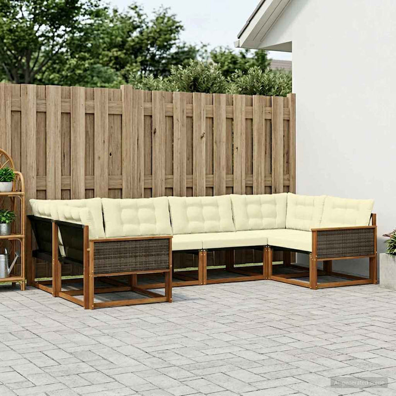 Set de canapele de exterior 6 buc. Natural și Crem