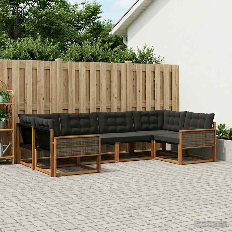 Set de canapele de exterior 6 buc. Natural și Negru