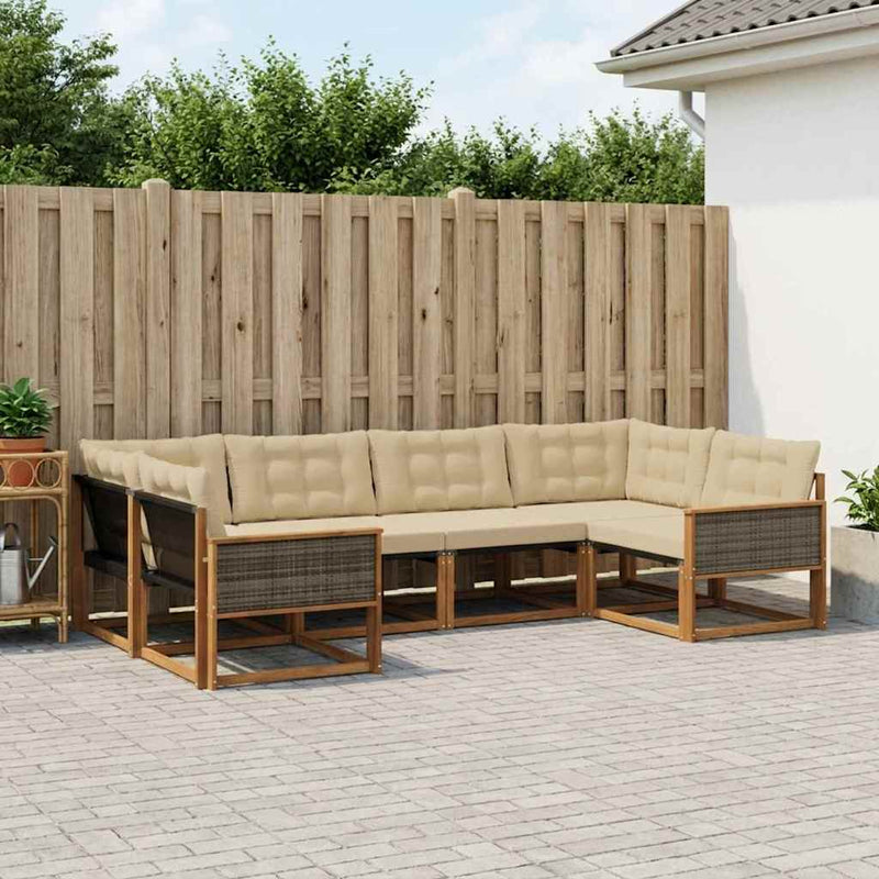 Set de canapele de exterior 6 buc. Natural și Bej